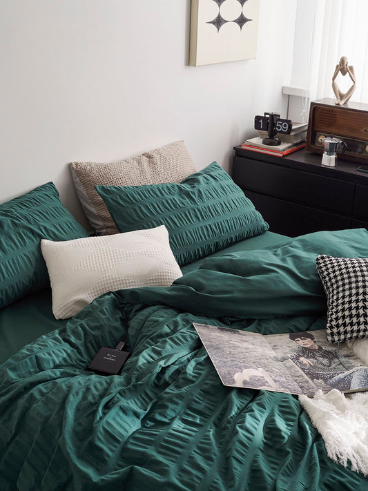 Emerald Ripple Cotton Seersucker Duvet Cover original reference image 2