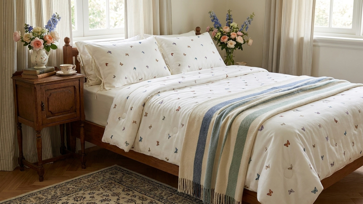 How to Mix Stripes and Florals in an English-Inspired Bedroom