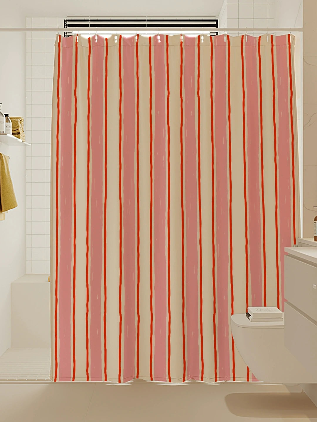 Artisan Brushstroke Watercolor Striped Shower Curtain original reference image 1