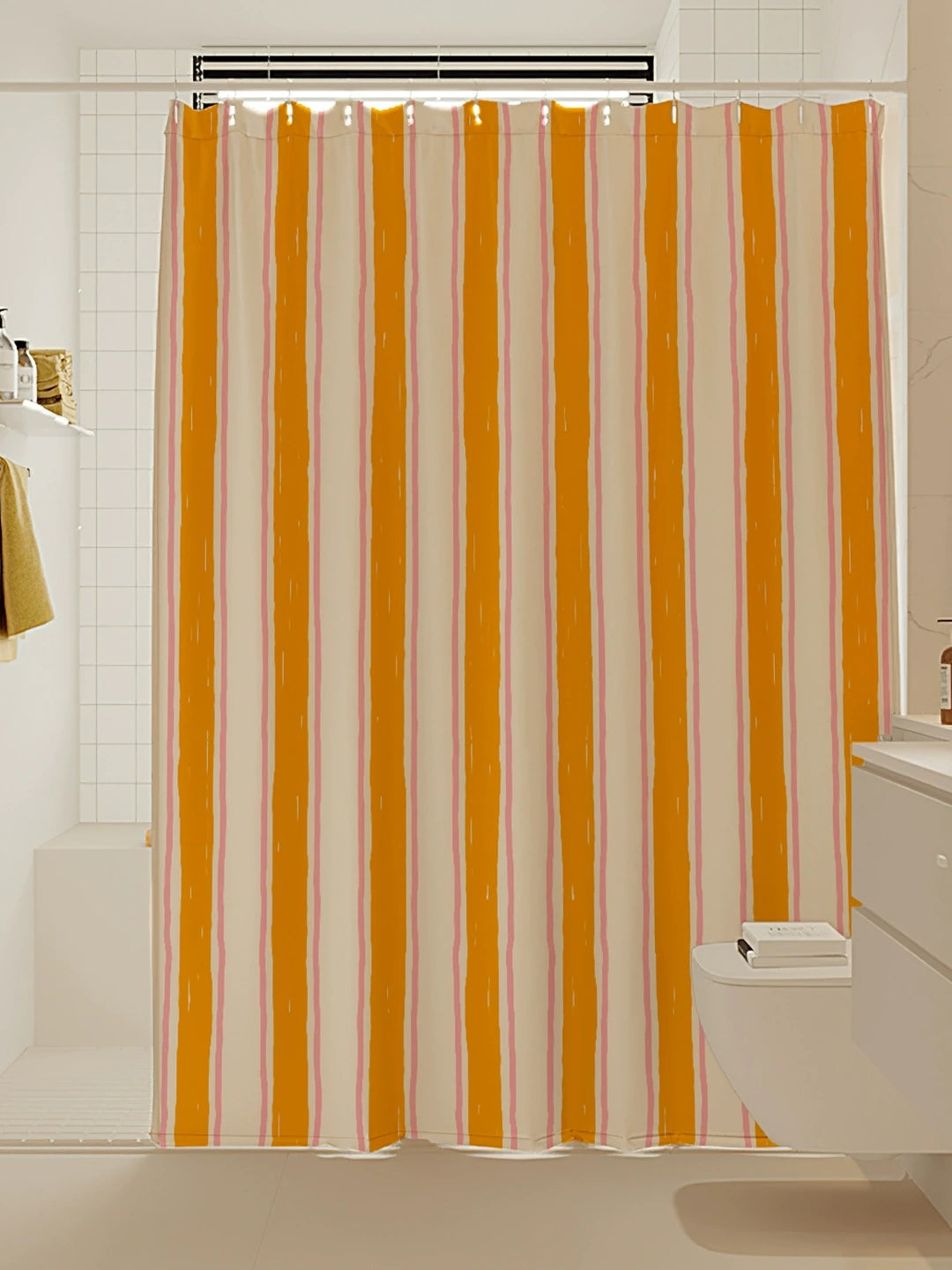 Artisan Brushstroke Watercolor Striped Shower Curtain original reference image 3