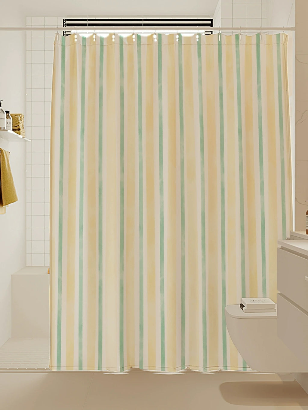Artisan Brushstroke Watercolor Striped Shower Curtain original reference image 4