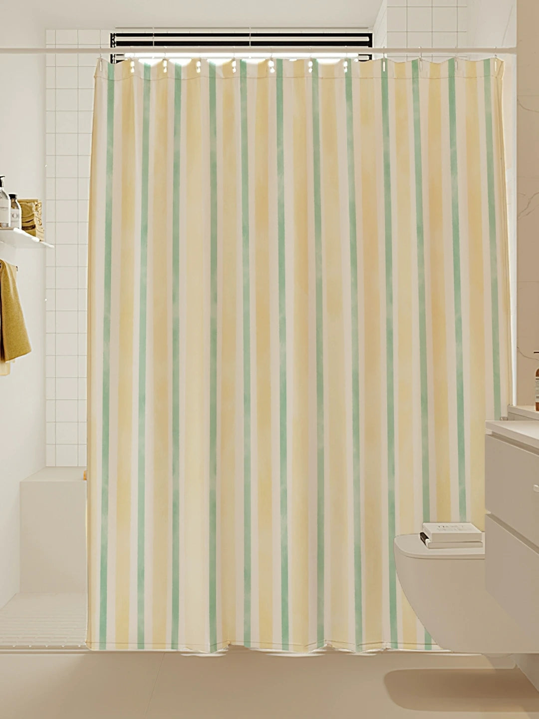 Artisan Brushstroke Watercolor Striped Shower Curtain original reference image 4