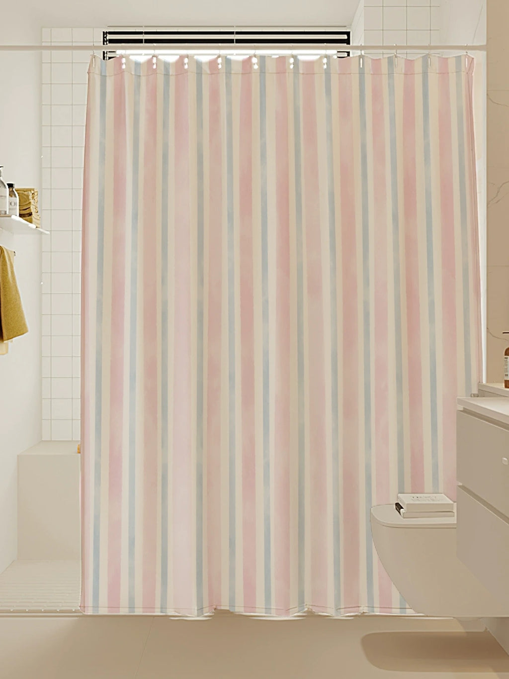 Artisan Brushstroke Watercolor Striped Shower Curtain original reference image 6