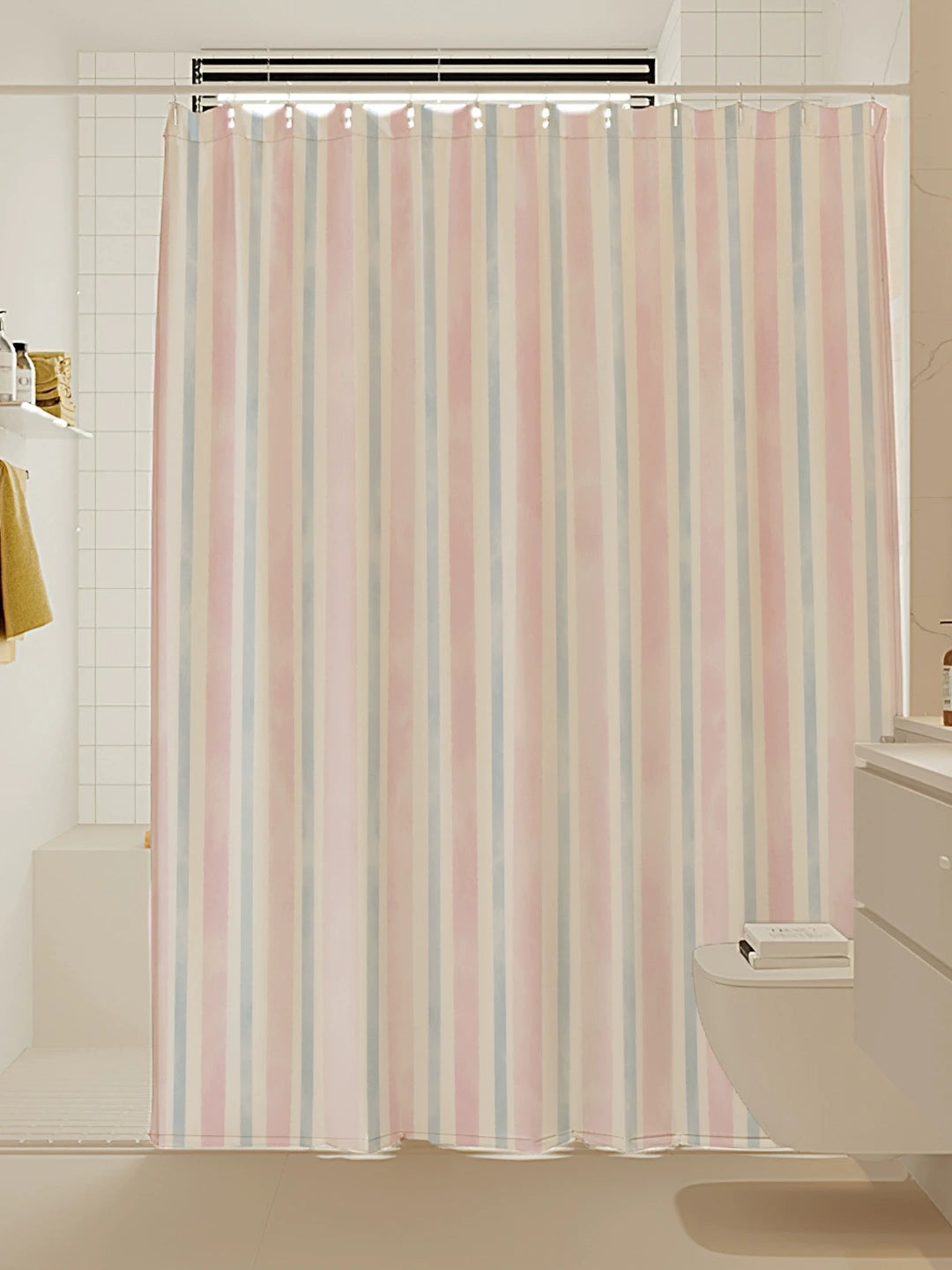 Artisan Brushstroke Watercolor Striped Shower Curtain original reference image 6