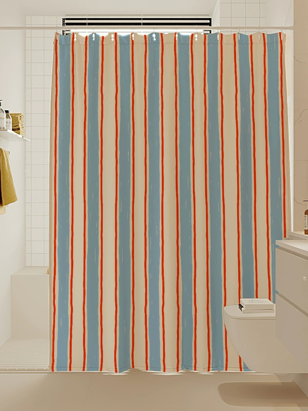 Artisan Brushstroke Watercolor Striped Shower Curtain original reference image 7