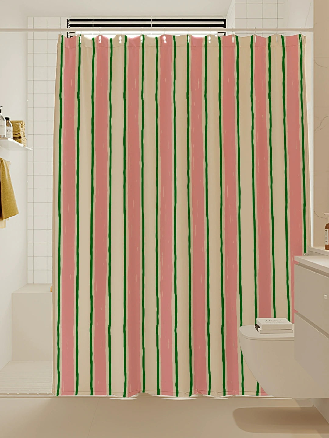 Artisan Brushstroke Watercolor Striped Shower Curtain original reference image 9