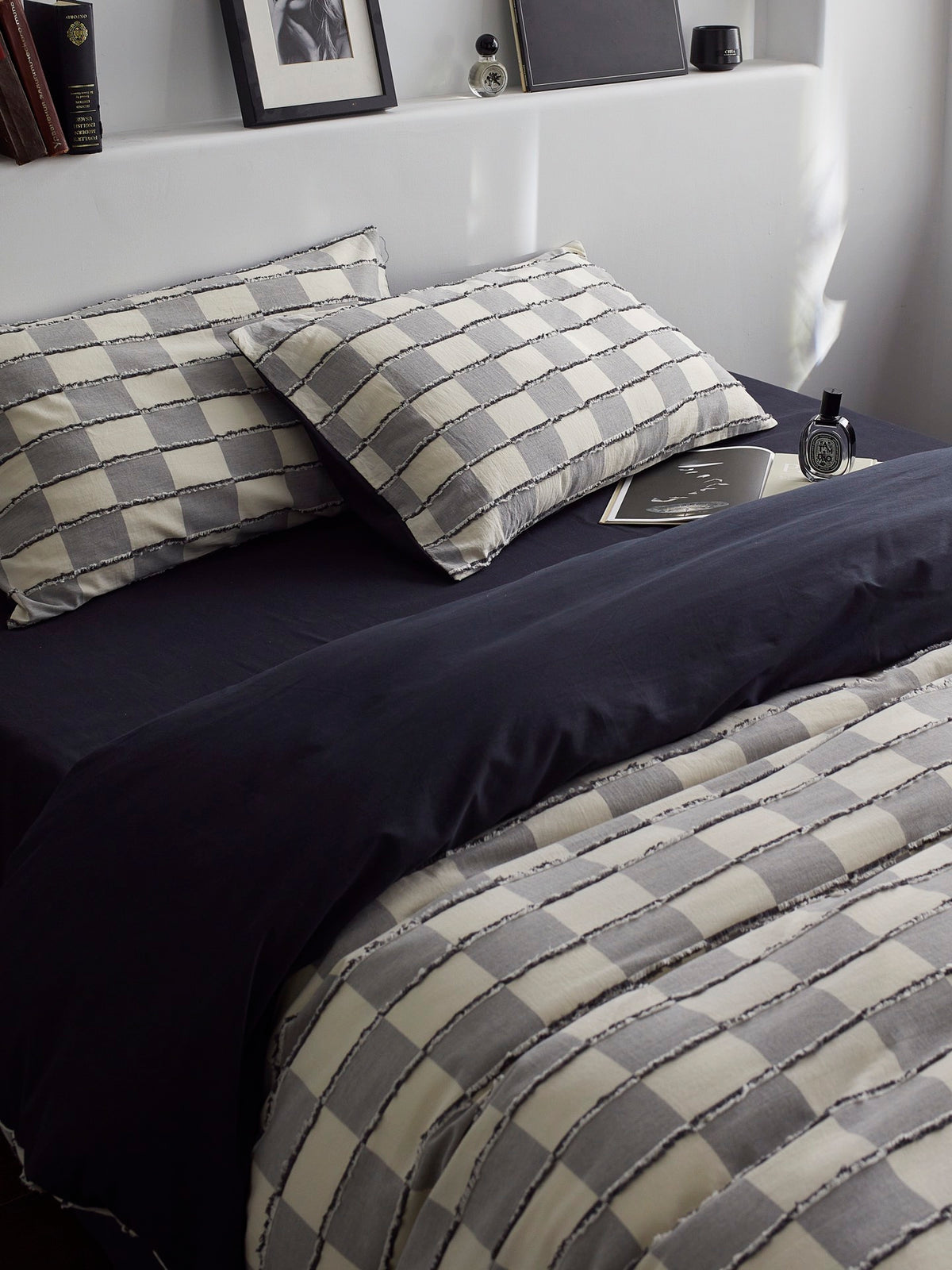 Ashwood Fringe Check Cotton Clipped Jacquard Duvet Cover original reference image 1