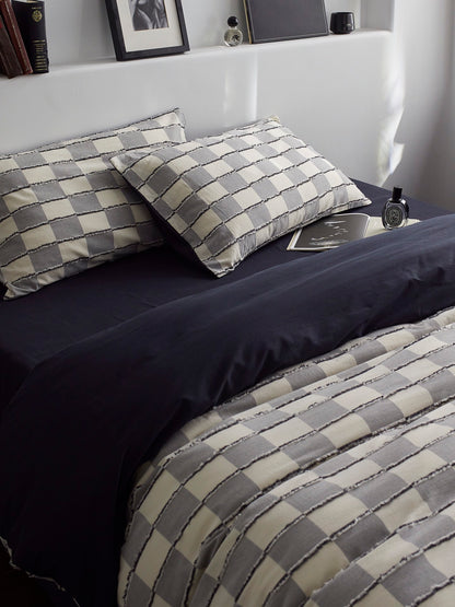Ashwood Fringe Check Cotton Clipped Jacquard Duvet Cover original reference image 1