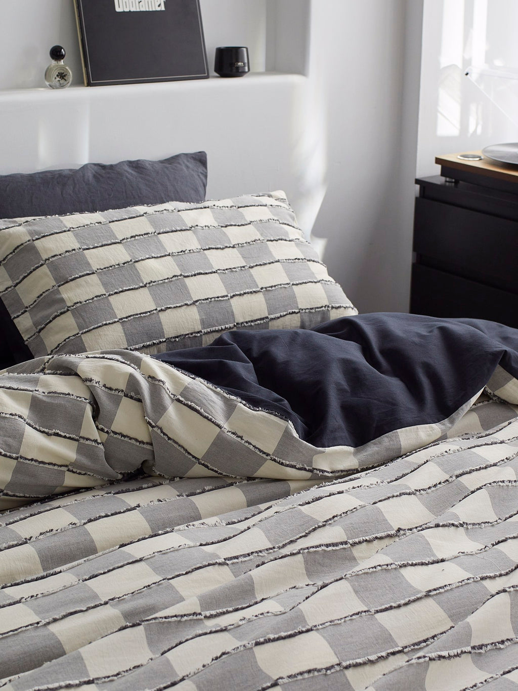 Ashwood Fringe Check Cotton Clipped Jacquard Duvet Cover original reference image 2