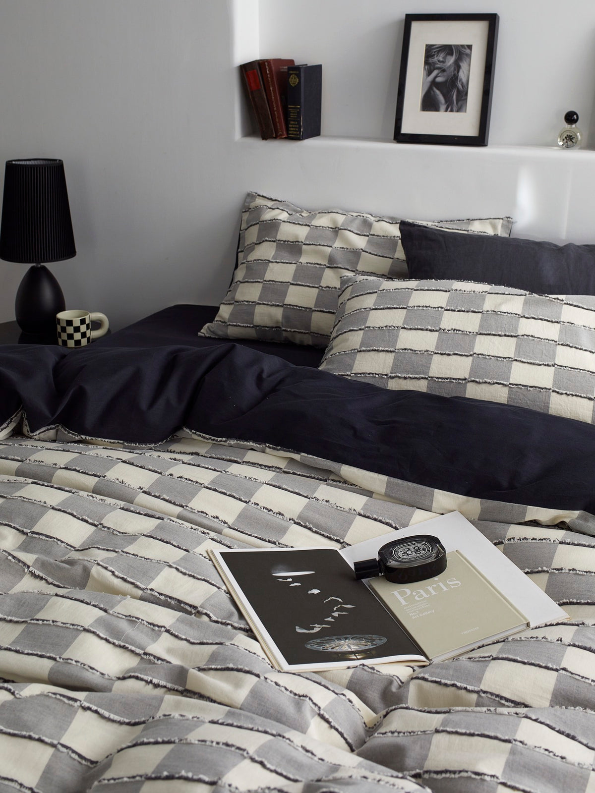 Ashwood Fringe Check Cotton Clipped Jacquard Duvet Cover original reference image 6
