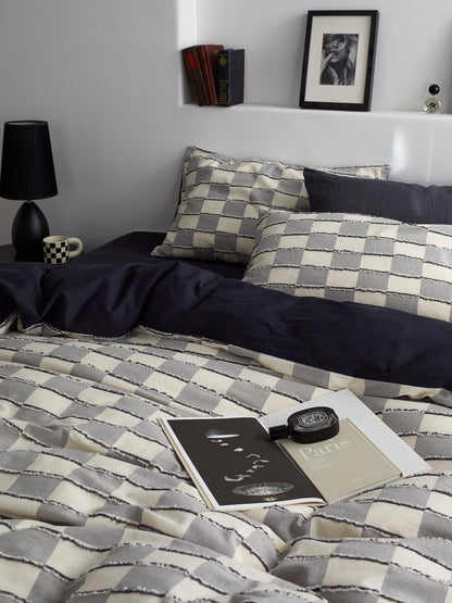 Ashwood Fringe Check Cotton Clipped Jacquard Duvet Cover original reference image 6