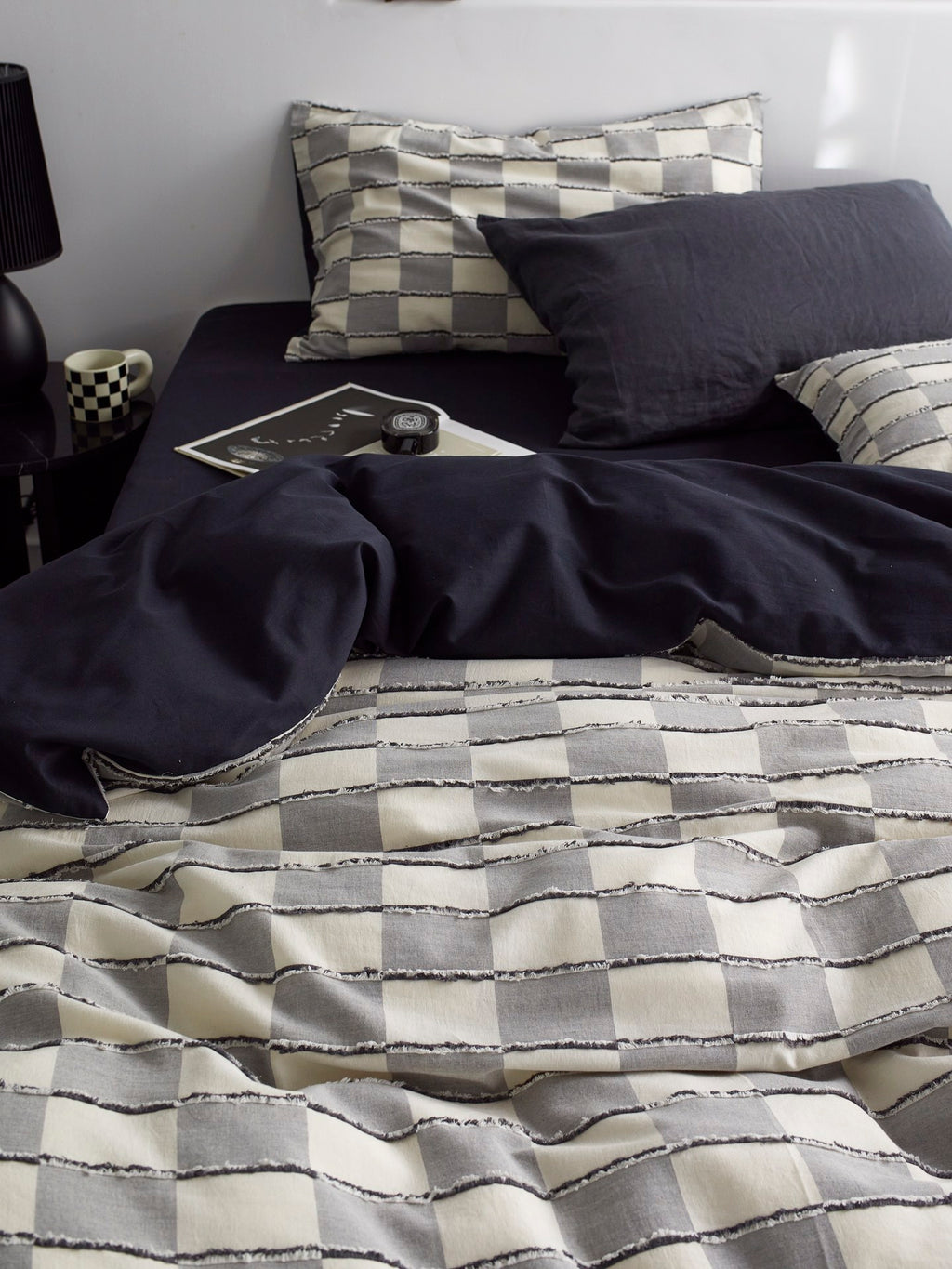 Ashwood Fringe Check Cotton Clipped Jacquard Duvet Cover original reference image 7