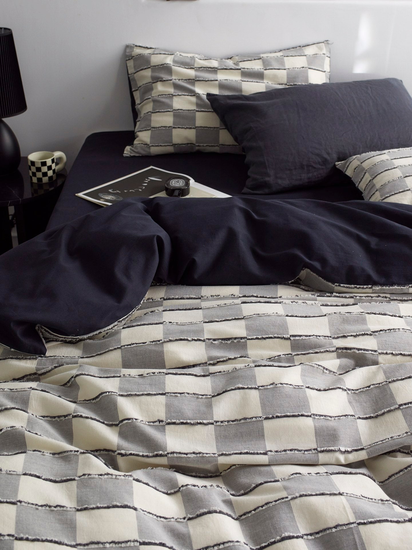 Ashwood Fringe Check Cotton Clipped Jacquard Duvet Cover original reference image 7