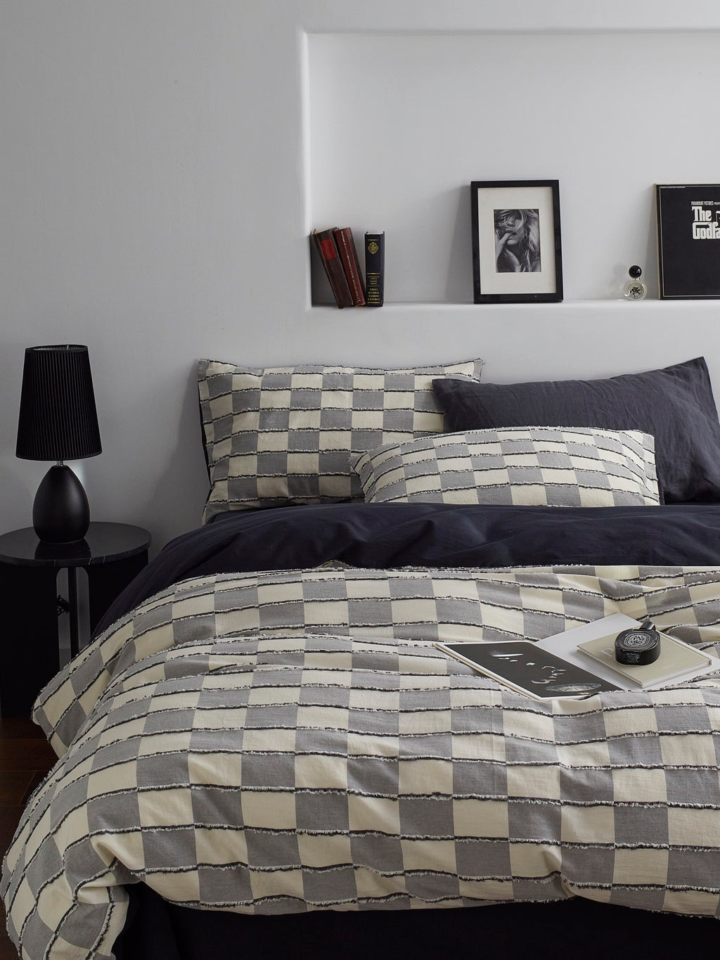 Ashwood Fringe Check Cotton Clipped Jacquard Duvet Cover original reference image 8