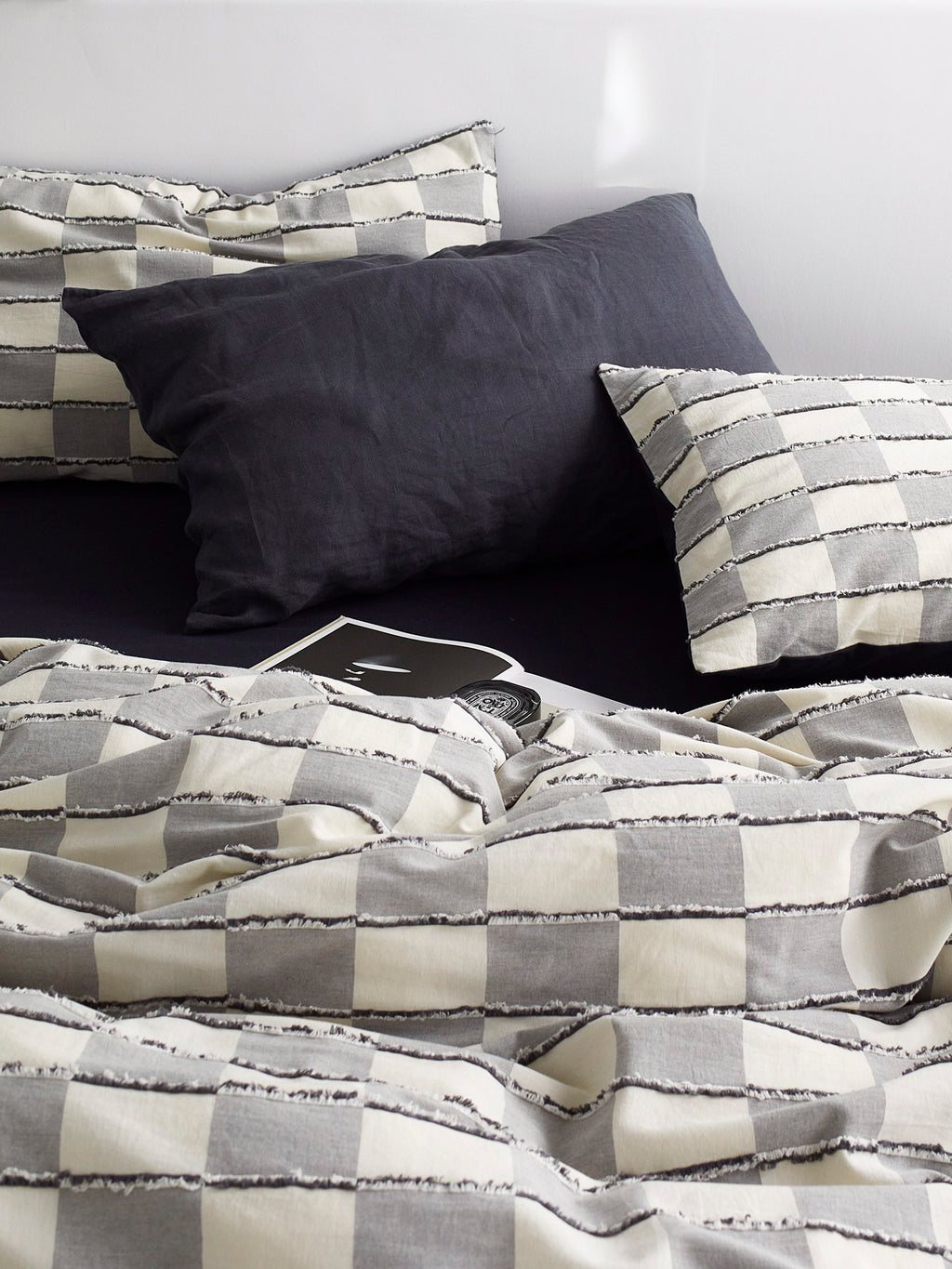 Ashwood Fringe Check Cotton Clipped Jacquard Duvet Cover original reference image 9