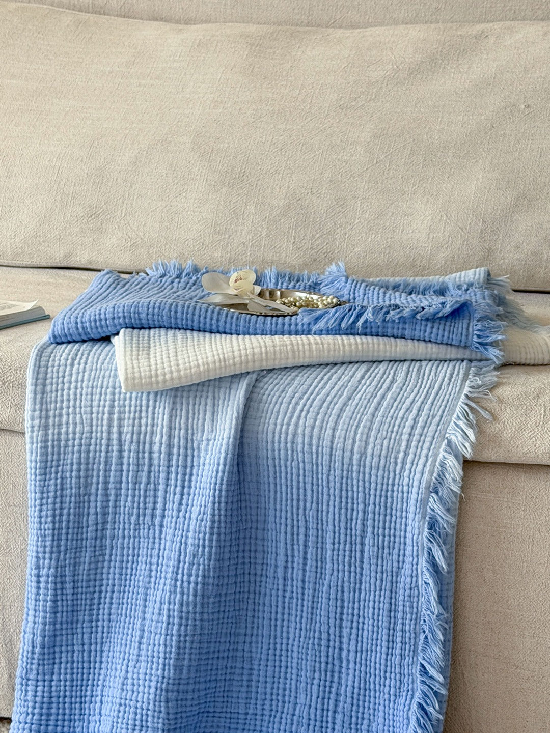 Aurora Ombre Cotton Tassel Throw Blanket original reference image 10
