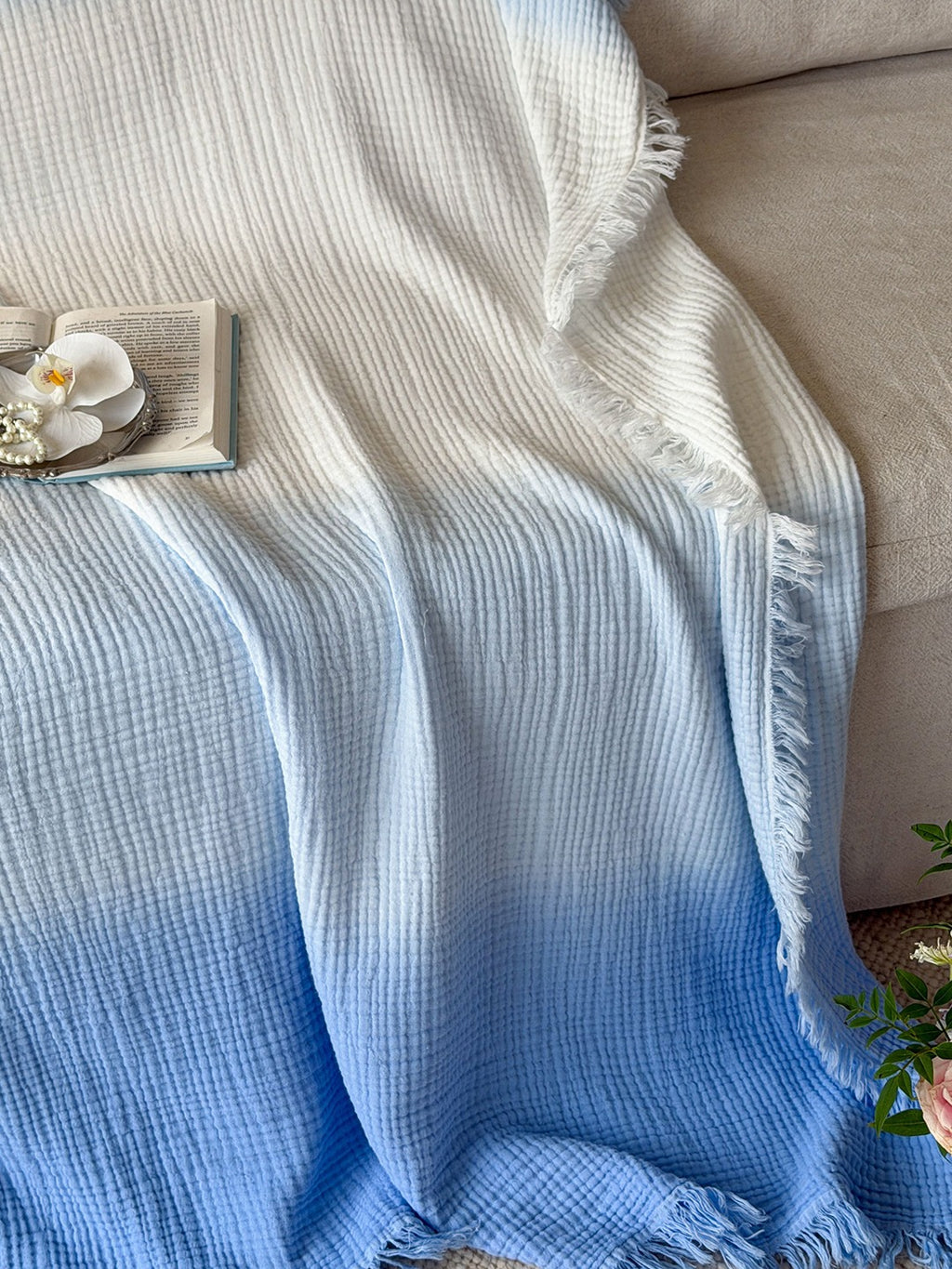 Aurora Ombre Cotton Tassel Throw Blanket original reference image 12