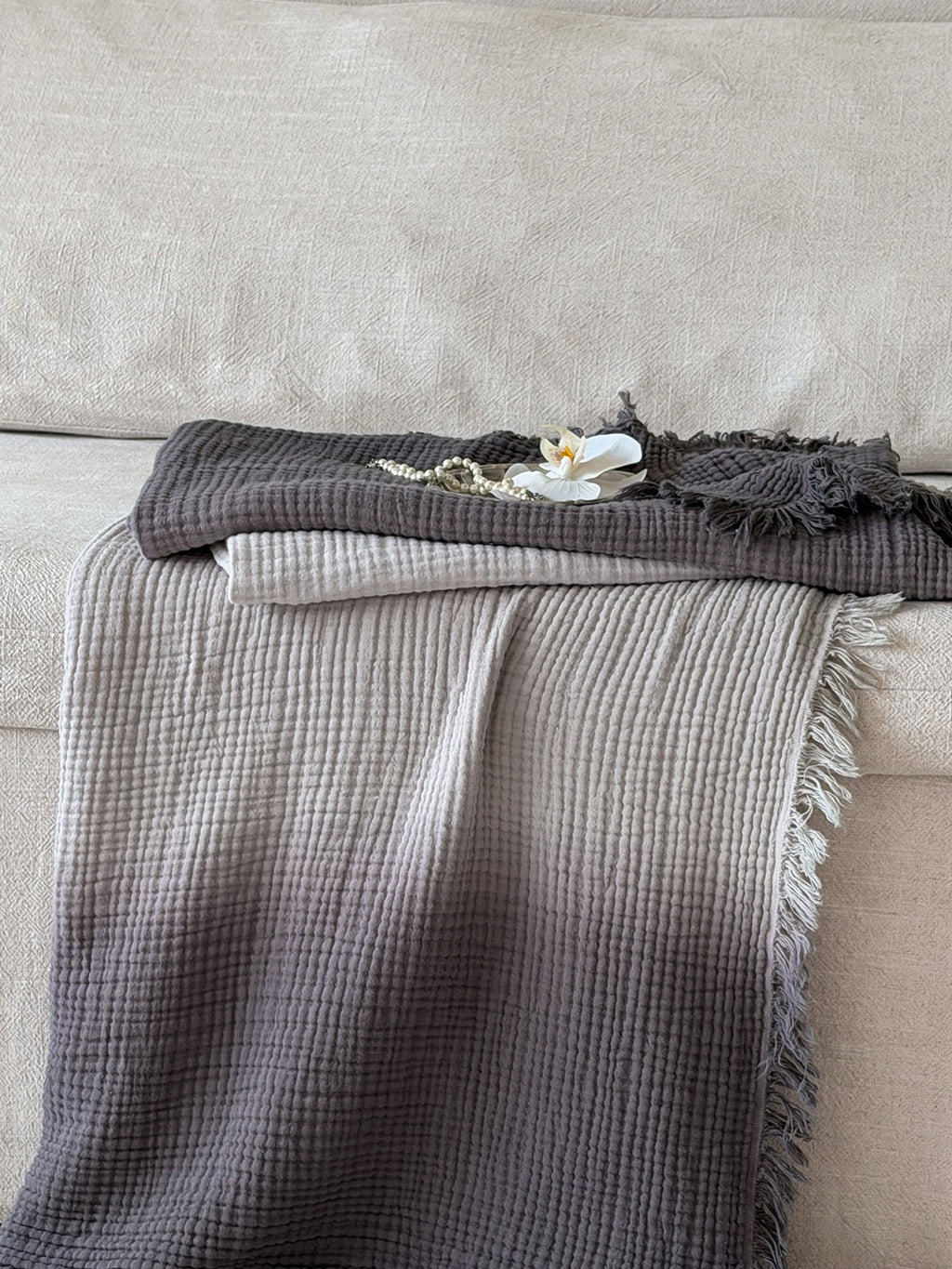 Aurora Ombre Cotton Tassel Throw Blanket original reference image 27