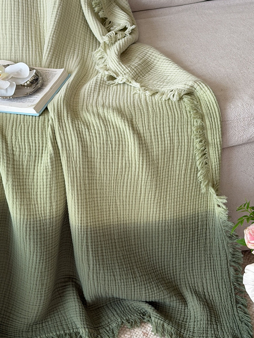 Aurora Ombre Cotton Tassel Throw Blanket original reference image 35