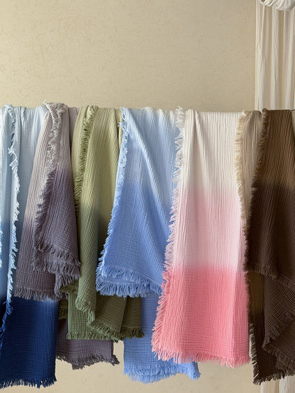 Aurora Ombre Cotton Tassel Throw Blanket original reference image 39