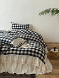 Black Gingham Lace Trim Cotton Duvet Cover original reference image 1