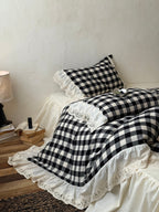 Black Gingham Lace Trim Cotton Duvet Cover original reference image 4