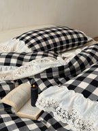 Black Gingham Lace Trim Cotton Duvet Cover original reference image 5
