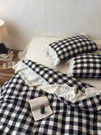 Black Gingham Lace Trim Cotton Duvet Cover original reference image 6