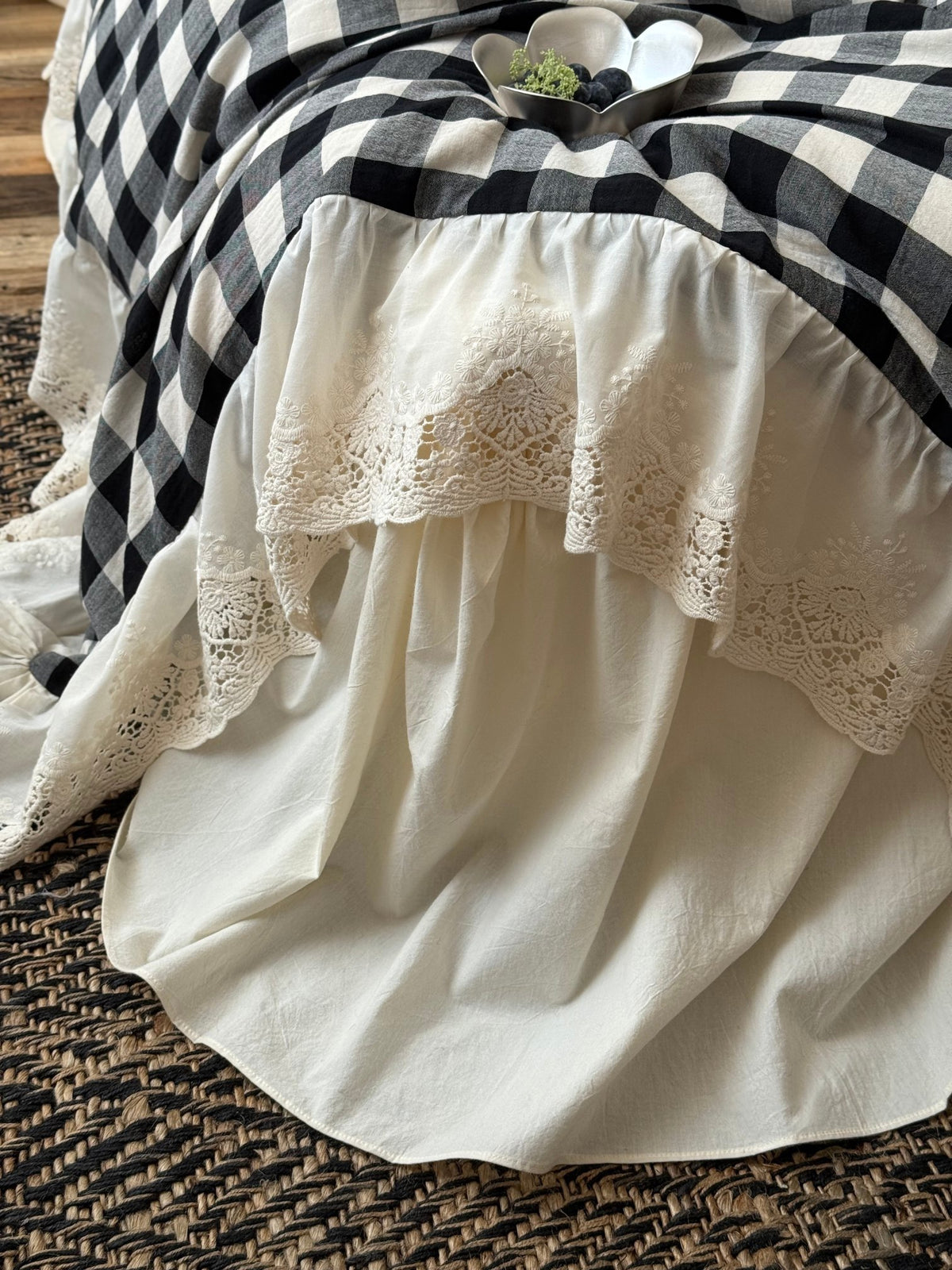Black Gingham Lace Trim Cotton Duvet Cover original reference image 8