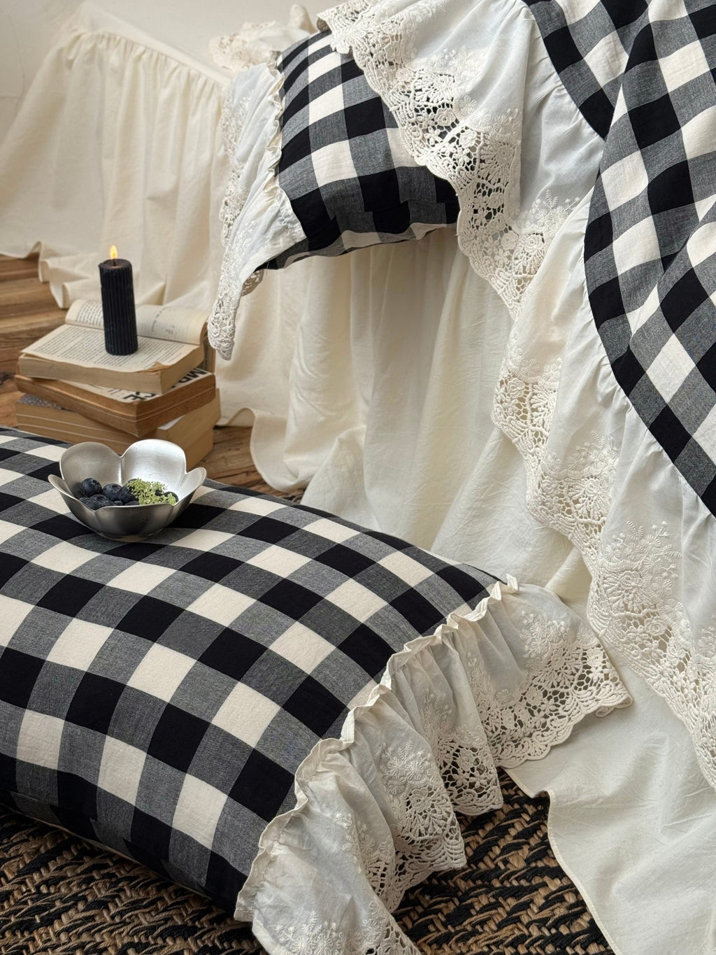 Black Gingham Lace Trim Cotton Duvet Cover original reference image 10