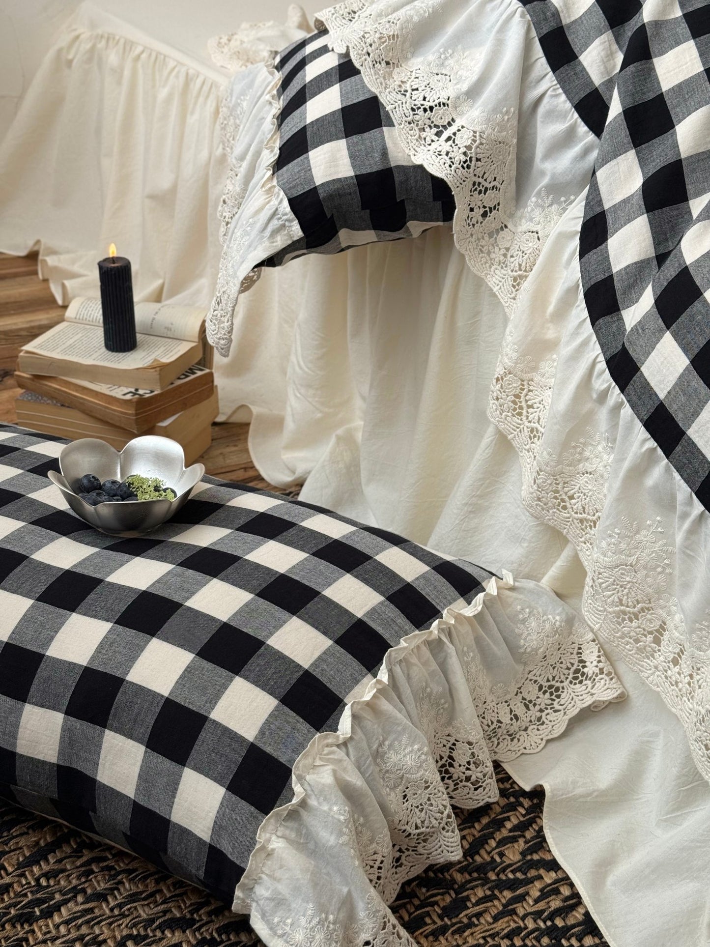 Black Gingham Lace Trim Cotton Duvet Cover original reference image 10