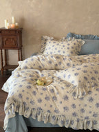 Blue Rose Cottage Ruffle Cotton Muslin Duvet Cover original reference image 1