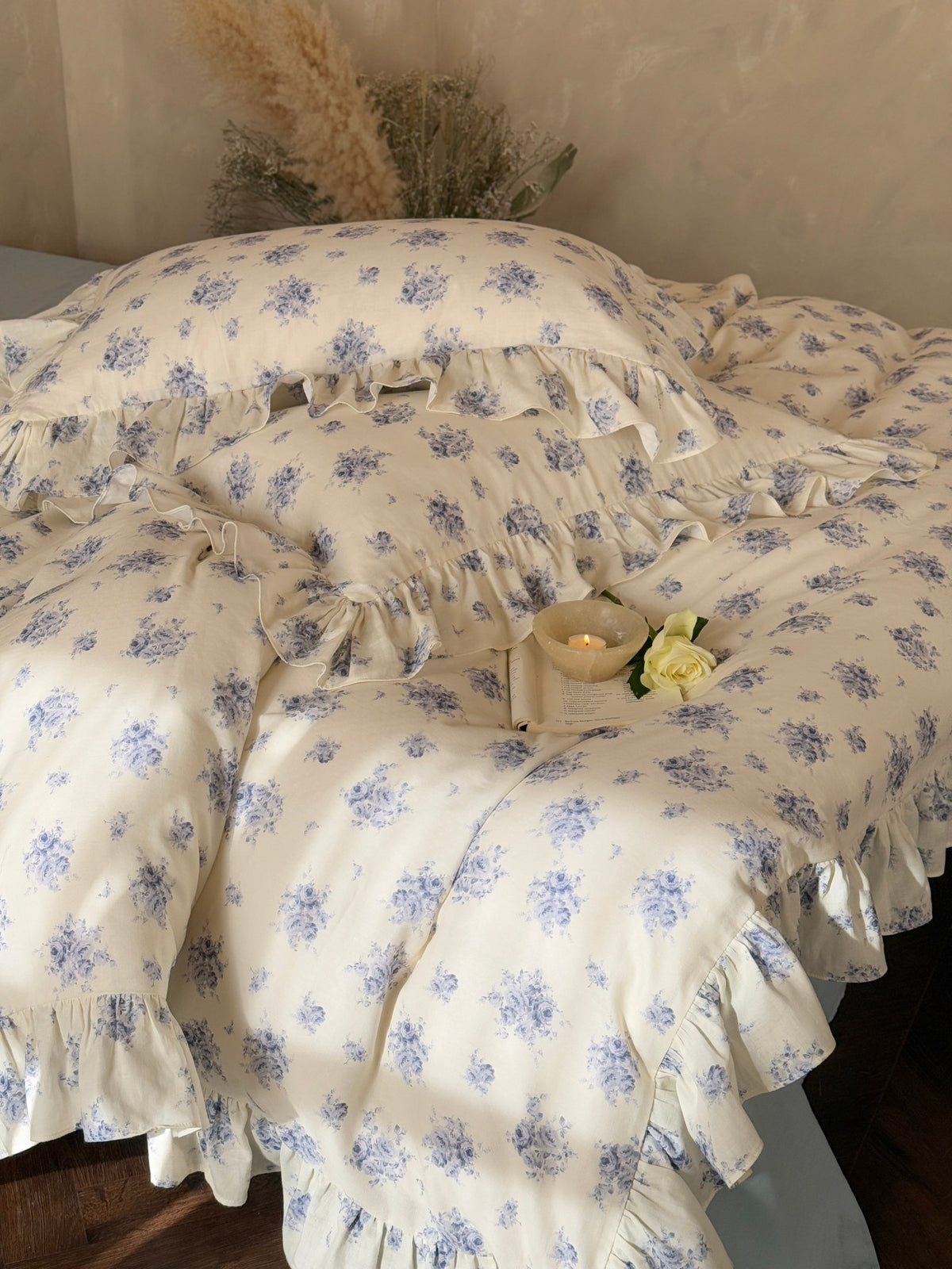 Blue Rose Cottage Ruffle Cotton Muslin Duvet Cover original reference image 5