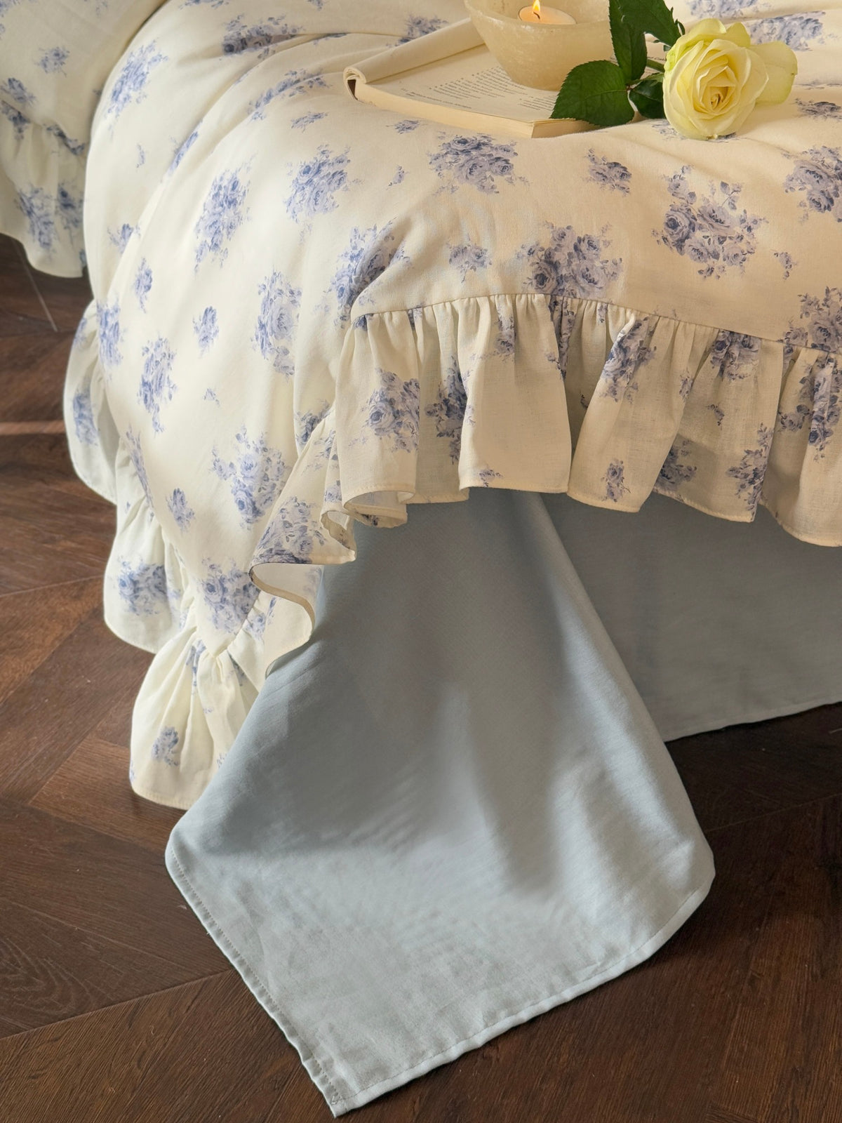 Blue Rose Cottage Ruffle Cotton Muslin Duvet Cover original reference image 9