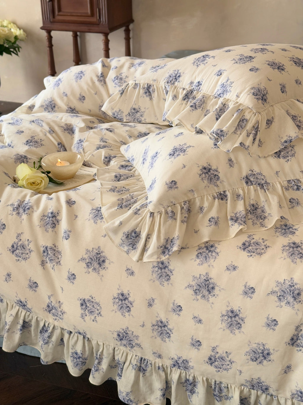 Blue Rose Cottage Ruffle Cotton Muslin Duvet Cover original reference image 10