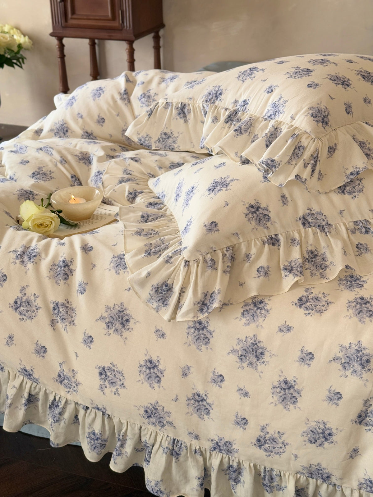 Blue Rose Cottage Ruffle Cotton Muslin Duvet Cover original reference image 10