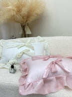 Blush Pink Bow Ruffle Organza Lumbar Throw Pillow original reference image 1