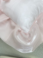 Blush Pink Bow Ruffle Organza Lumbar Throw Pillow original reference image 3
