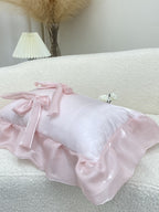 Blush Pink Bow Ruffle Organza Lumbar Throw Pillow original reference image 5