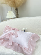 Blush Pink Bow Ruffle Organza Lumbar Throw Pillow original reference image 6