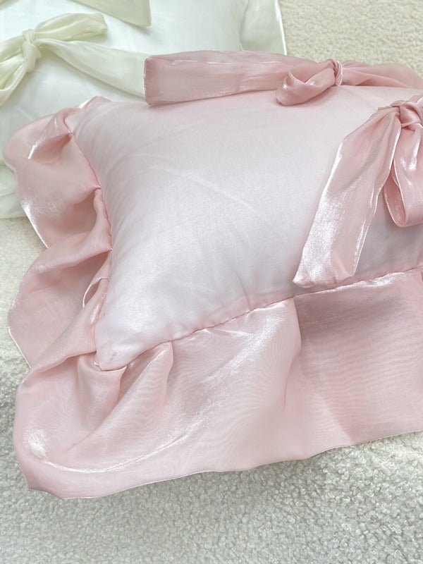 Blush Pink Bow Ruffle Organza Lumbar Throw Pillow original reference image 7