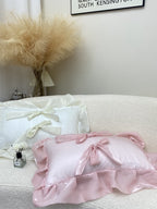 Blush Pink Bow Ruffle Organza Lumbar Throw Pillow original reference image 8