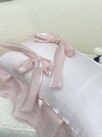 Blush Pink Bow Ruffle Organza Lumbar Throw Pillow original reference image 9