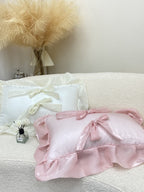 Blush Pink Bow Ruffle Organza Lumbar Throw Pillow original reference image 10