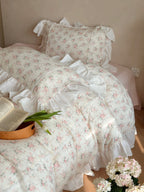 Blush Rose Garden Ruffle Cotton Muslin Duvet Cover original reference image 1