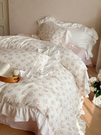 Blush Rose Garden Ruffle Cotton Muslin Duvet Cover original reference image 3