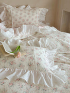 Blush Rose Garden Ruffle Cotton Muslin Duvet Cover original reference image 5
