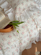 Blush Rose Garden Ruffle Cotton Muslin Duvet Cover original reference image 7