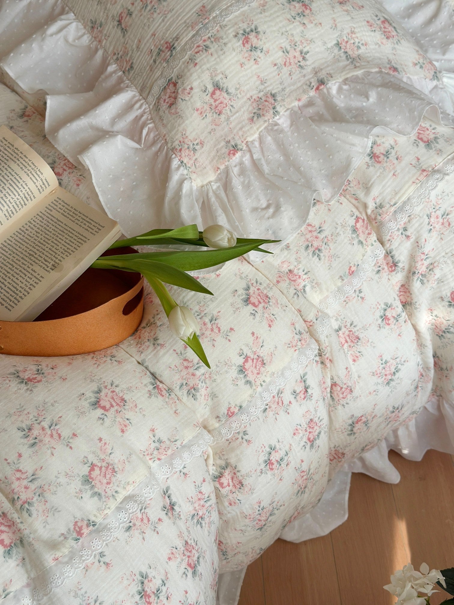 Blush Rose Garden Ruffle Cotton Muslin Duvet Cover original reference image 7