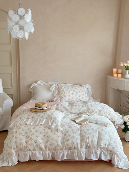 Blush Rose Garden Ruffle Cotton Muslin Duvet Cover original reference image 8